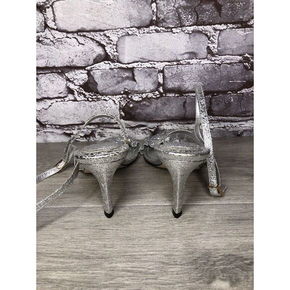 GOOD AMERICAN Metallic Silver Leather Strap Heeled Sandals Women Sz 7M US/37.5EU - Picture 13 of 16